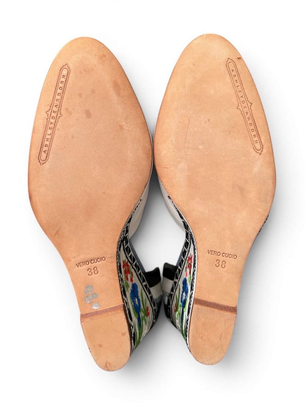 Rare Ashley Dearborn Embroidered Leather Wedge Heels EU 38 Boho Artisan Floral - Picture 9 of 13